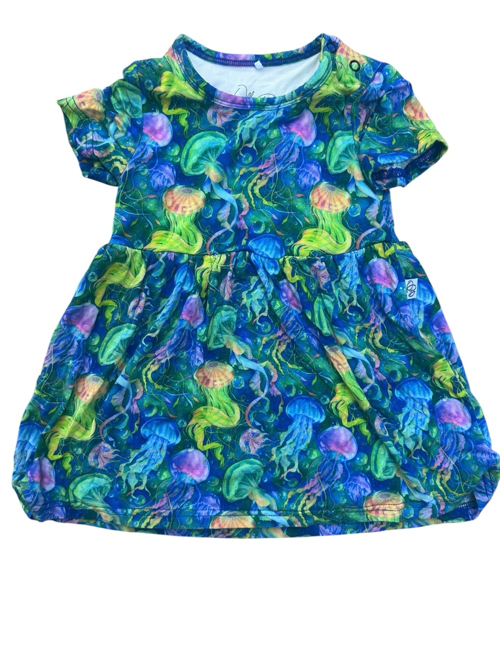 Ollee and Belle Girls Jellyfish Ocean Print Dress 18-24 Months Bamboo EUC